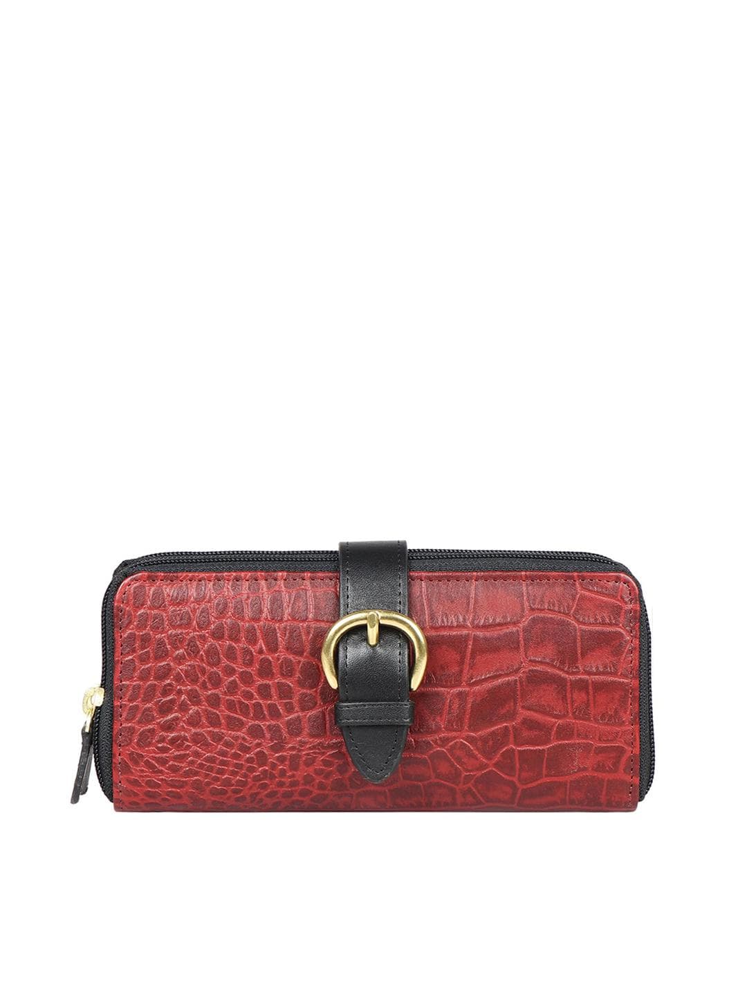 Hidesign Women Maroon Textured Leather Zip Around Wallet