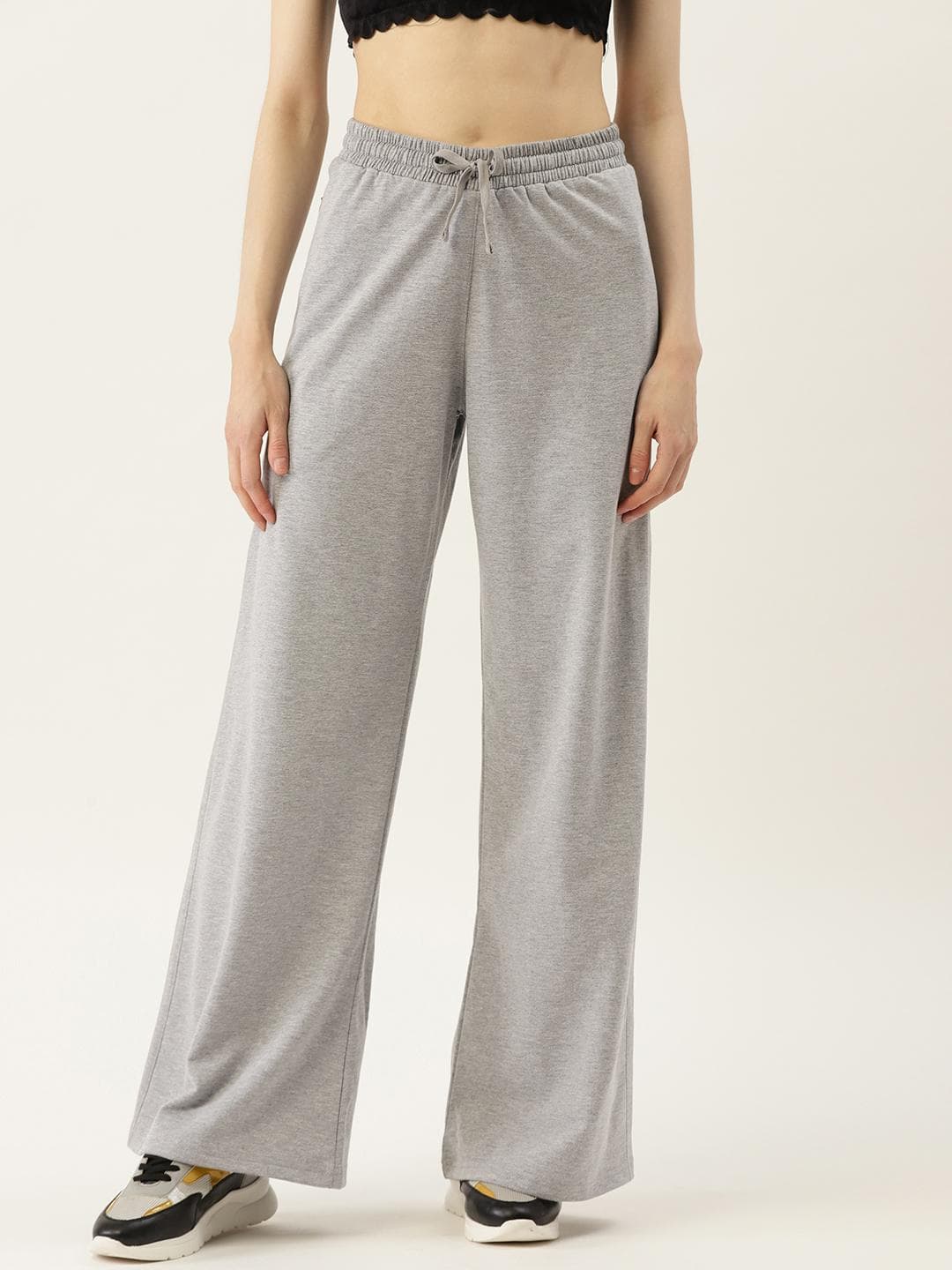 FEMEA Womens Maroon Solid Wide Leg Track Pants