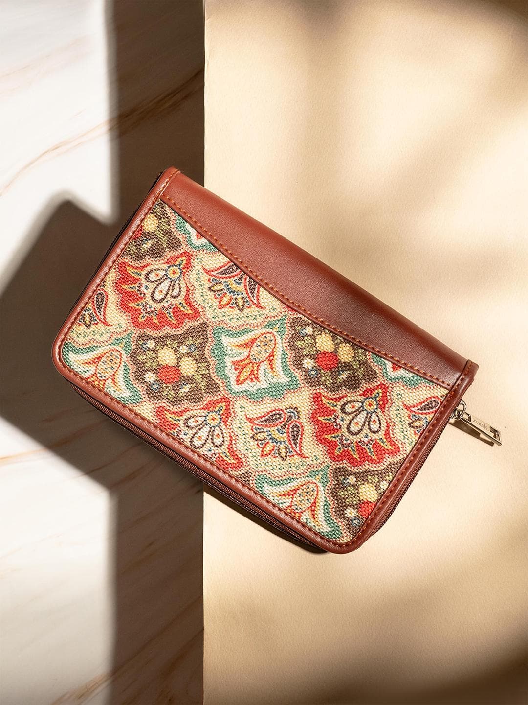 Buy ZOUK Women Brown & Teal Printed Zip Around Wallet - - Accessories for Women