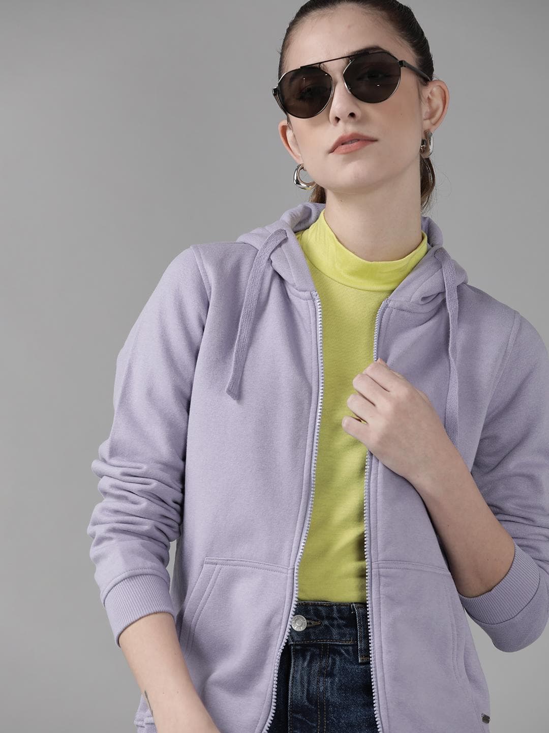 Roadster Women Lavender Solid Hooded Sweatshirt