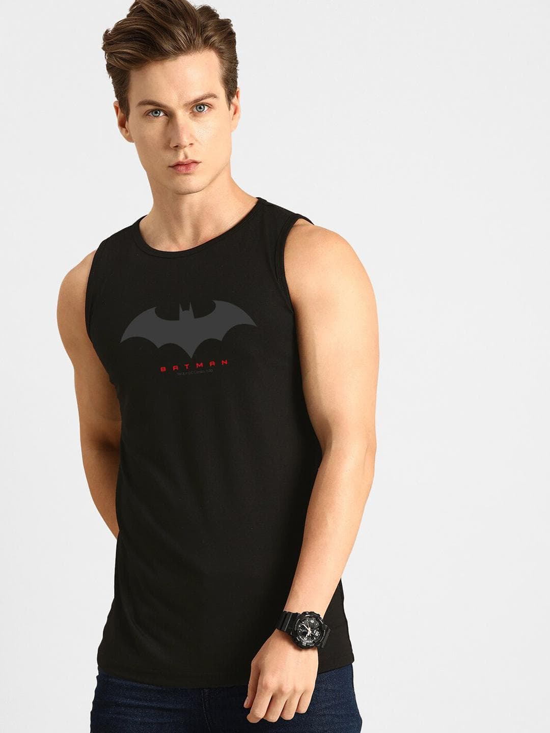 Buy Bewakoof Men Black & Grey Printed Batman Cotton Innerwear Vest - - Apparel for Men