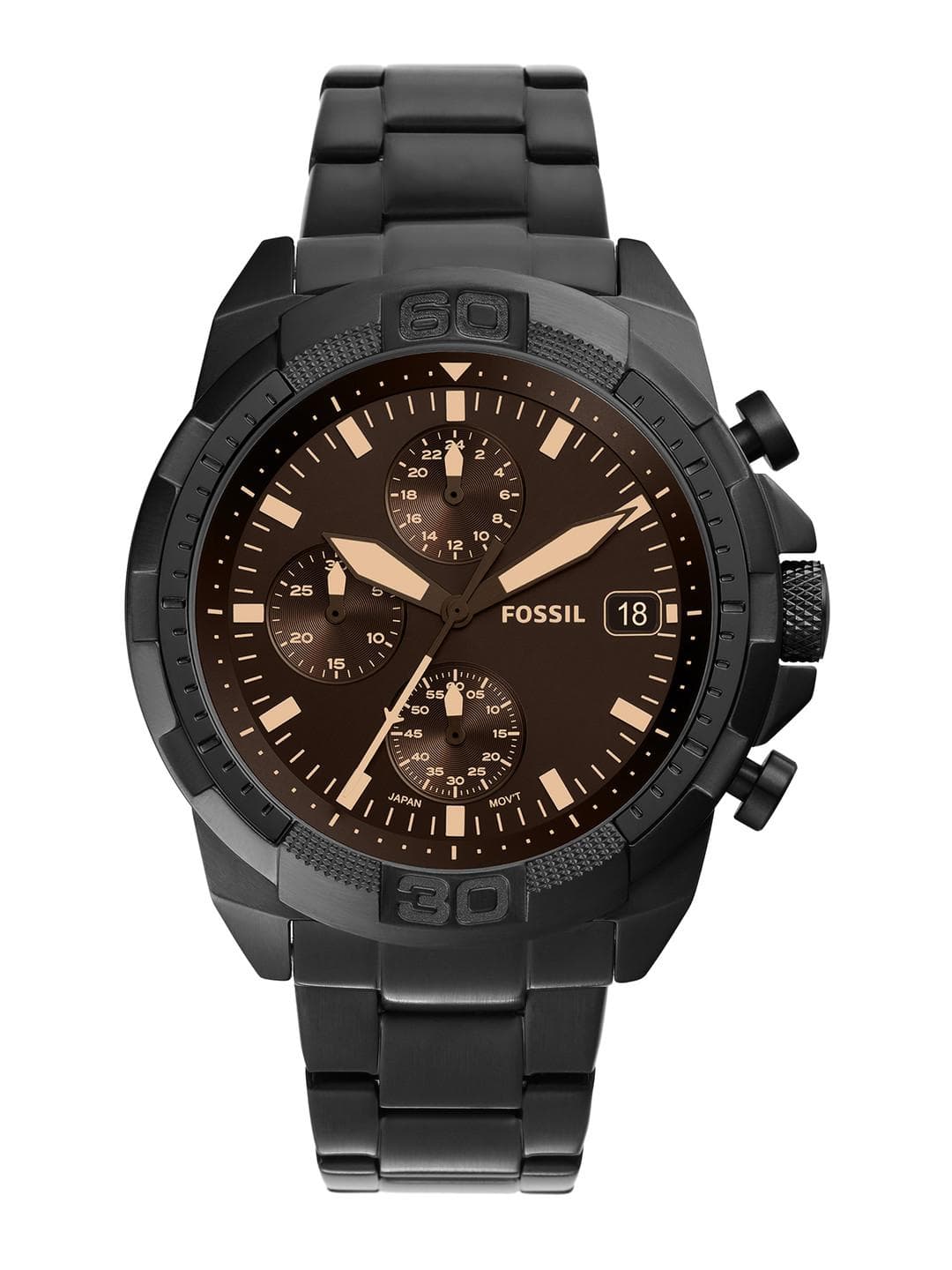 Fossil Men Black Dial & Black Stainless Steel Bracelet Style Straps Analogue Watch FS5851