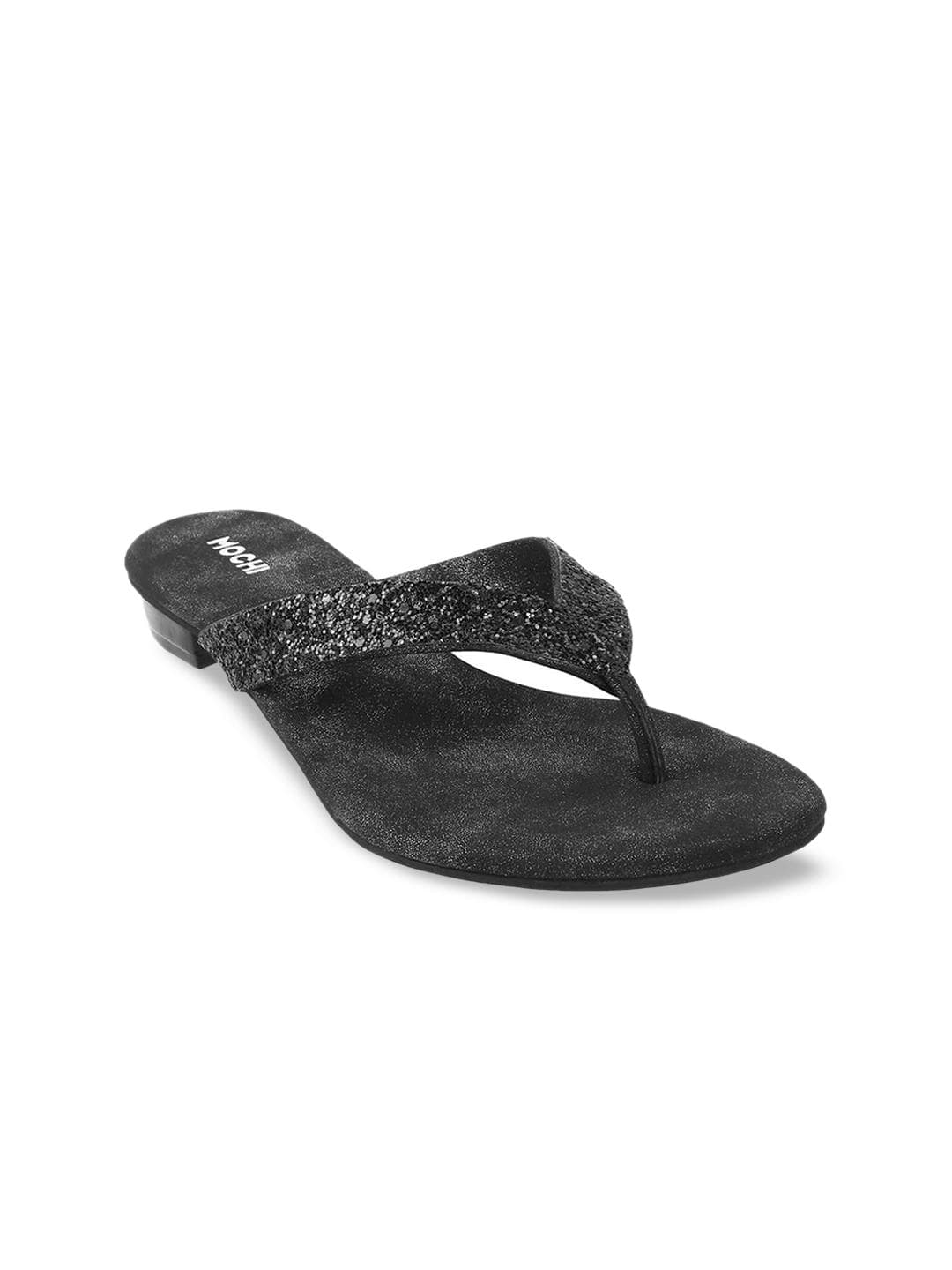 Mochi Women Black Embellished T Strap Heel Slip On