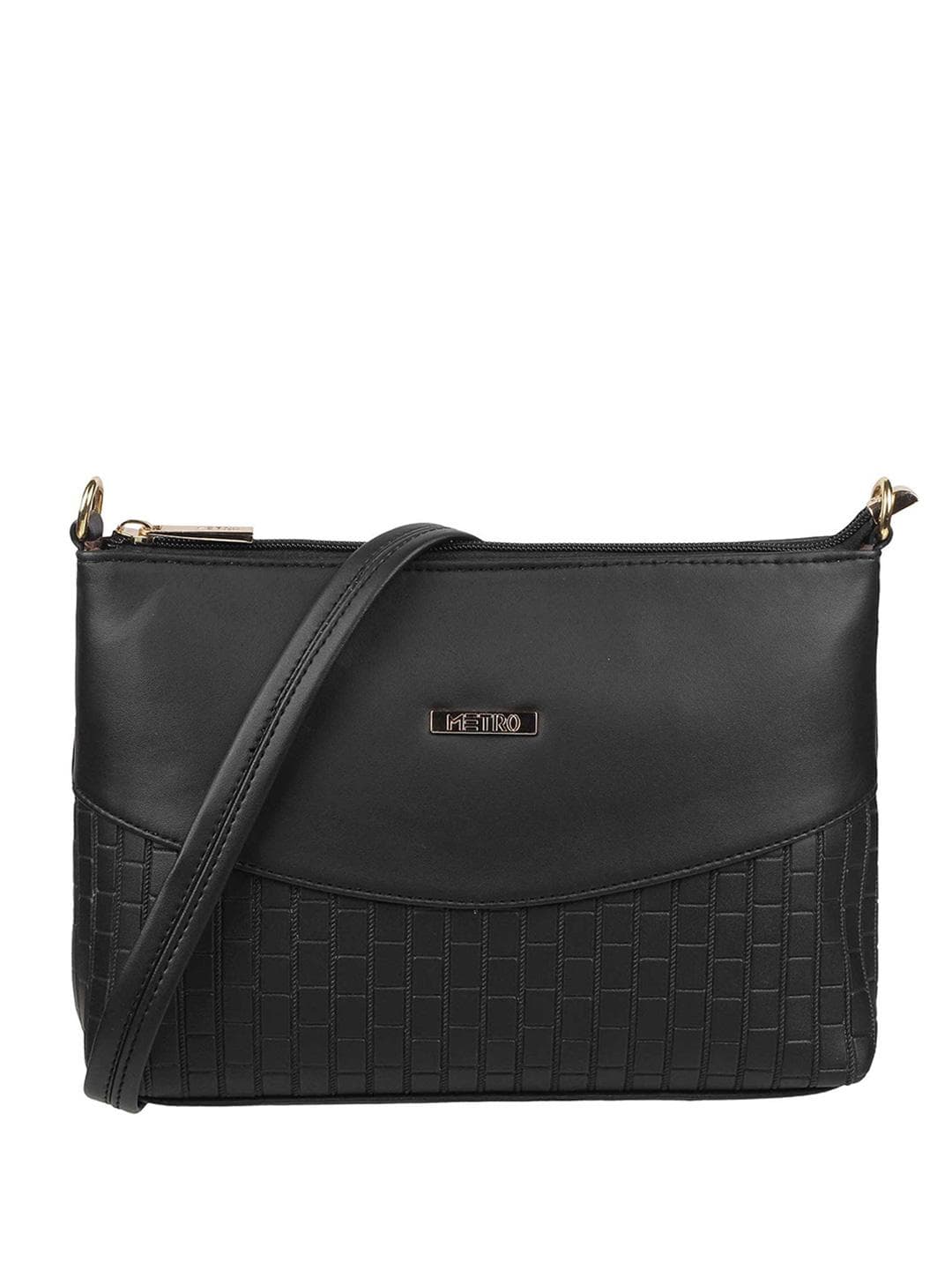 Metro Black Textured PU Sling Bag