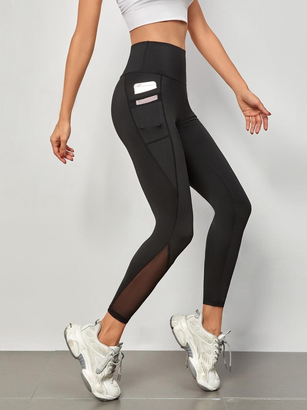 Blinkin Women Black Solid Mesh Insert Tights