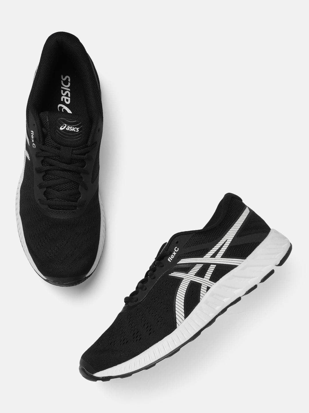 Buy ASICS FLEXC Men Black & White Running Shoes - - Footwear for Men