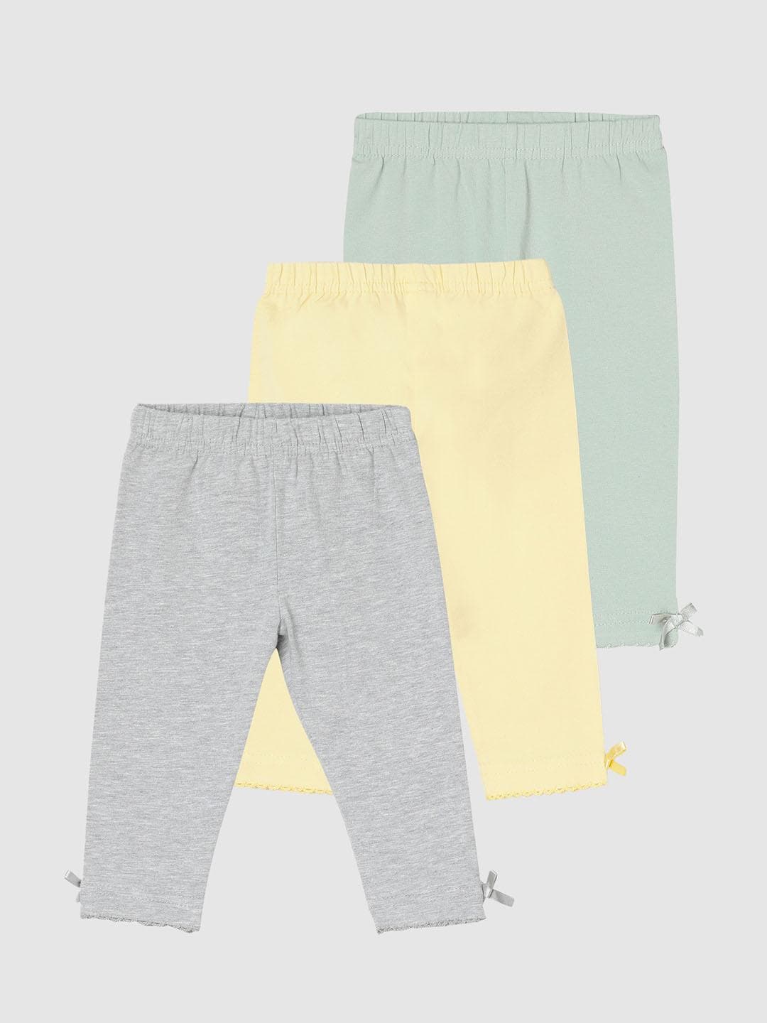 Max Infant Girls Pack Of 3 Solid Pure Cotton Leggings