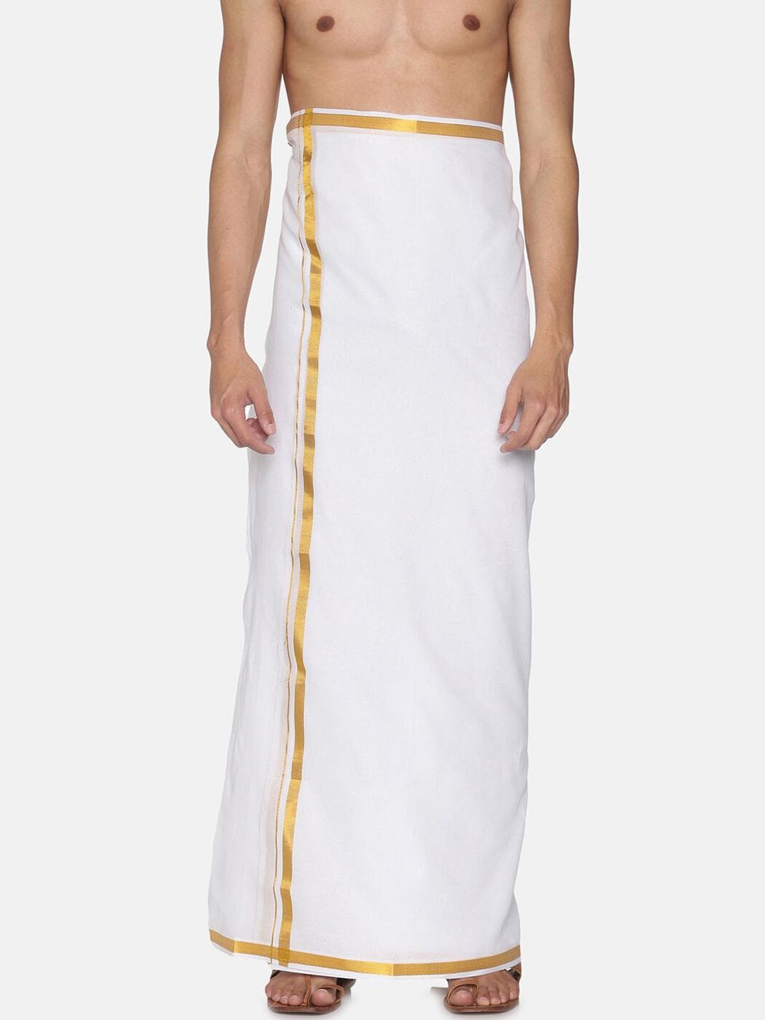 Sethukrishna Men White Solid Cotton Dhoti