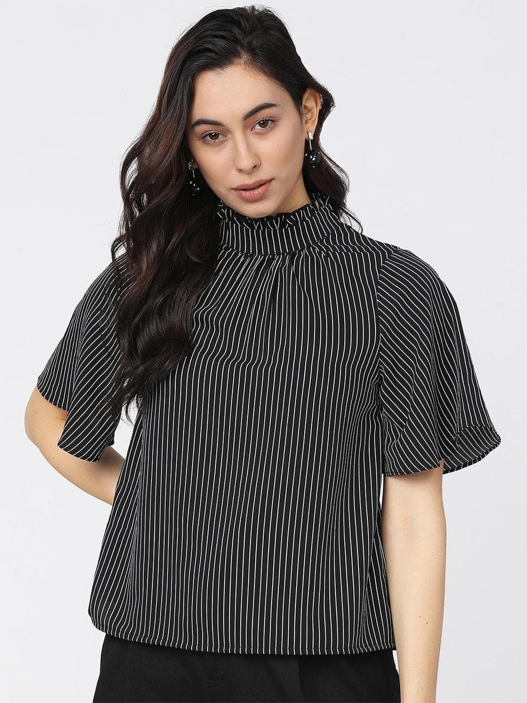 Tokyo Talkies Black Striped Regular Top