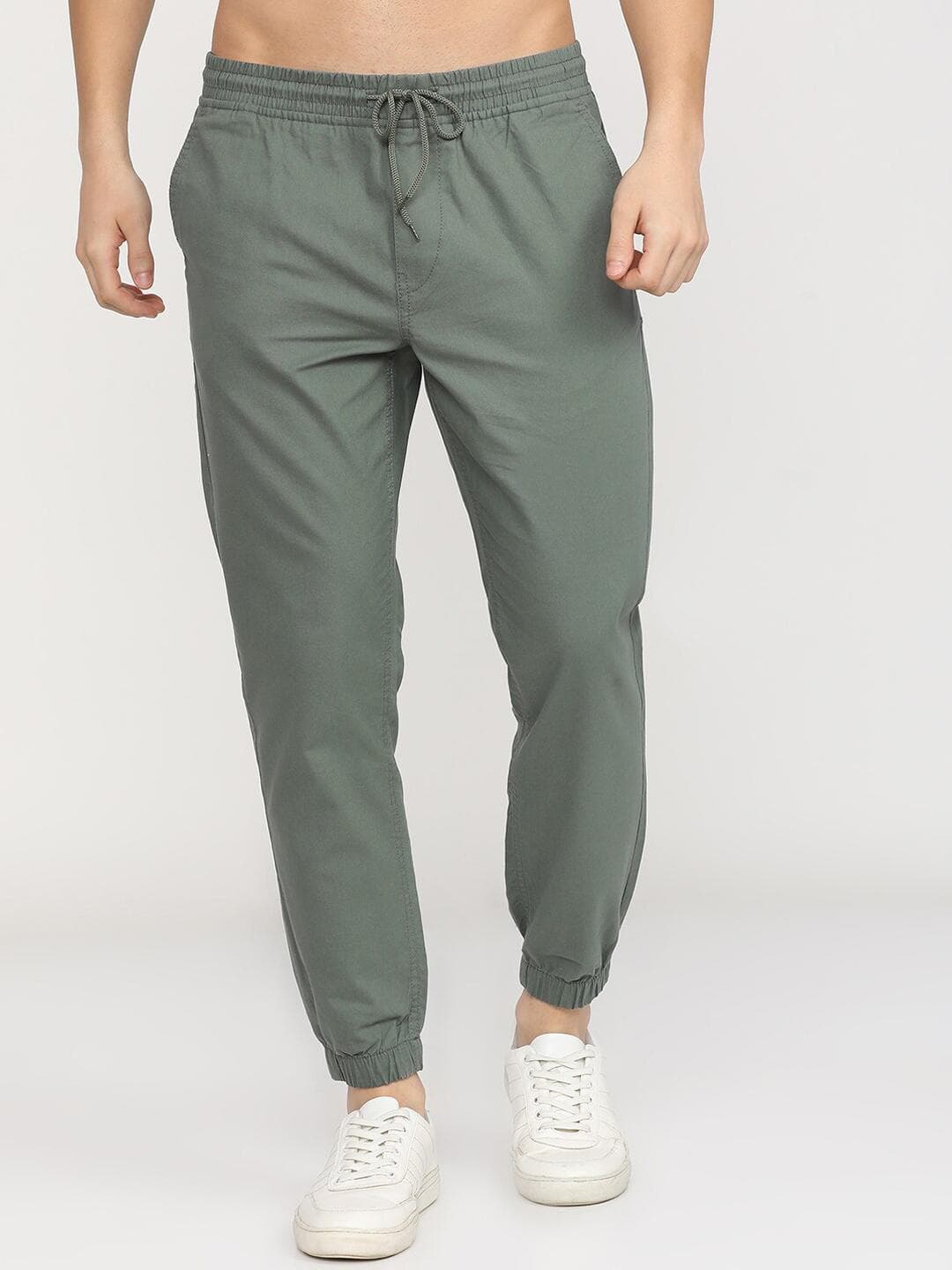 HIGHLANDER Men Green Slim Fit Joggers Trousers