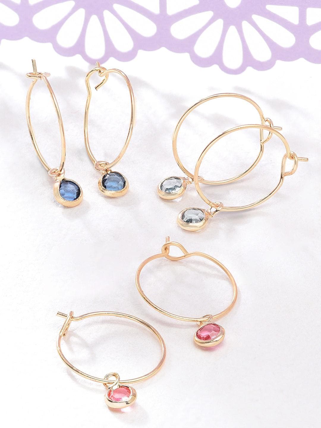 Buy Accessorize London Women Set Of 3 Colour Gems Hoop Earrings - - Accessories for Women