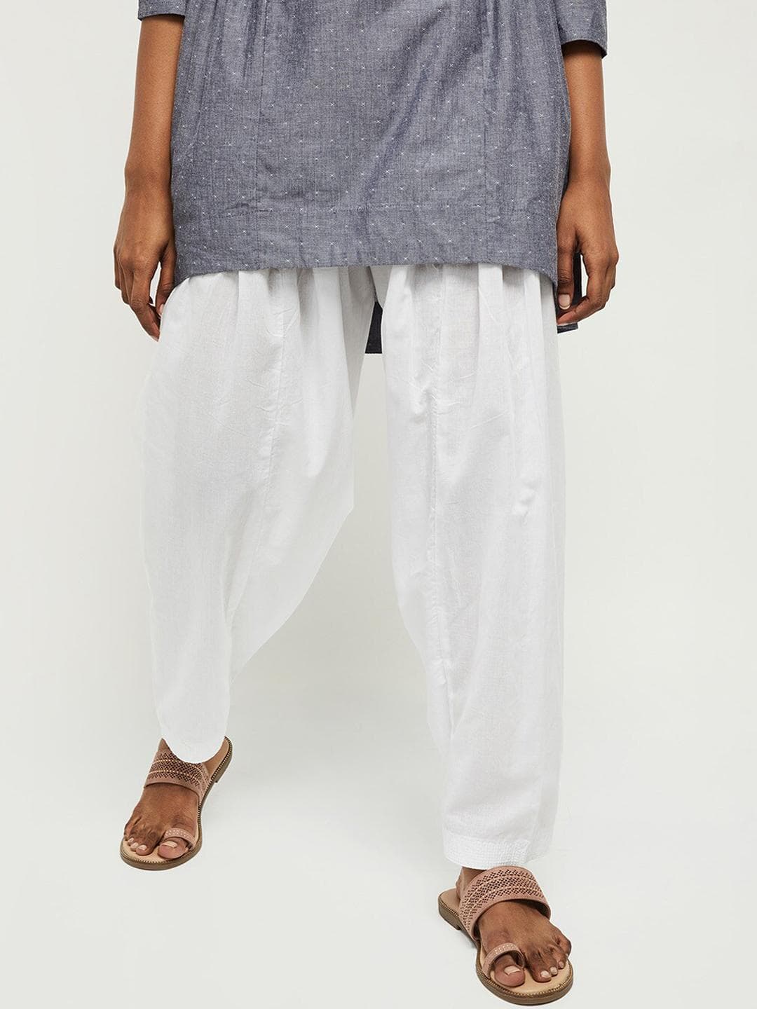 max Women White Solid Pure Cotton Patiala