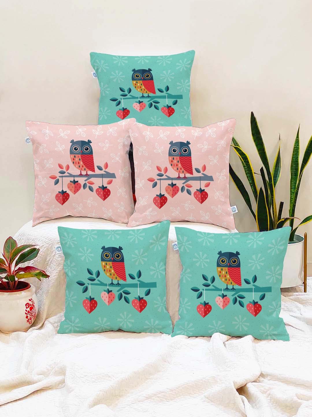 Buy STITCHNEST Set Of 5 White & Blue Cotton Canvas Cushion Cover - - Home for Unisex