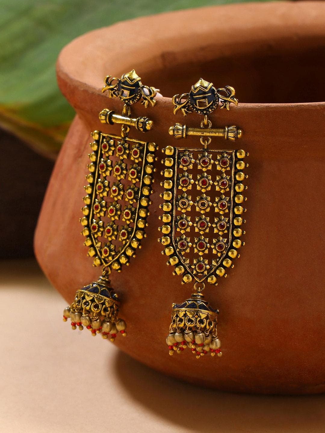 Arabian Nights Antique Traditional Golden Brass Earrings