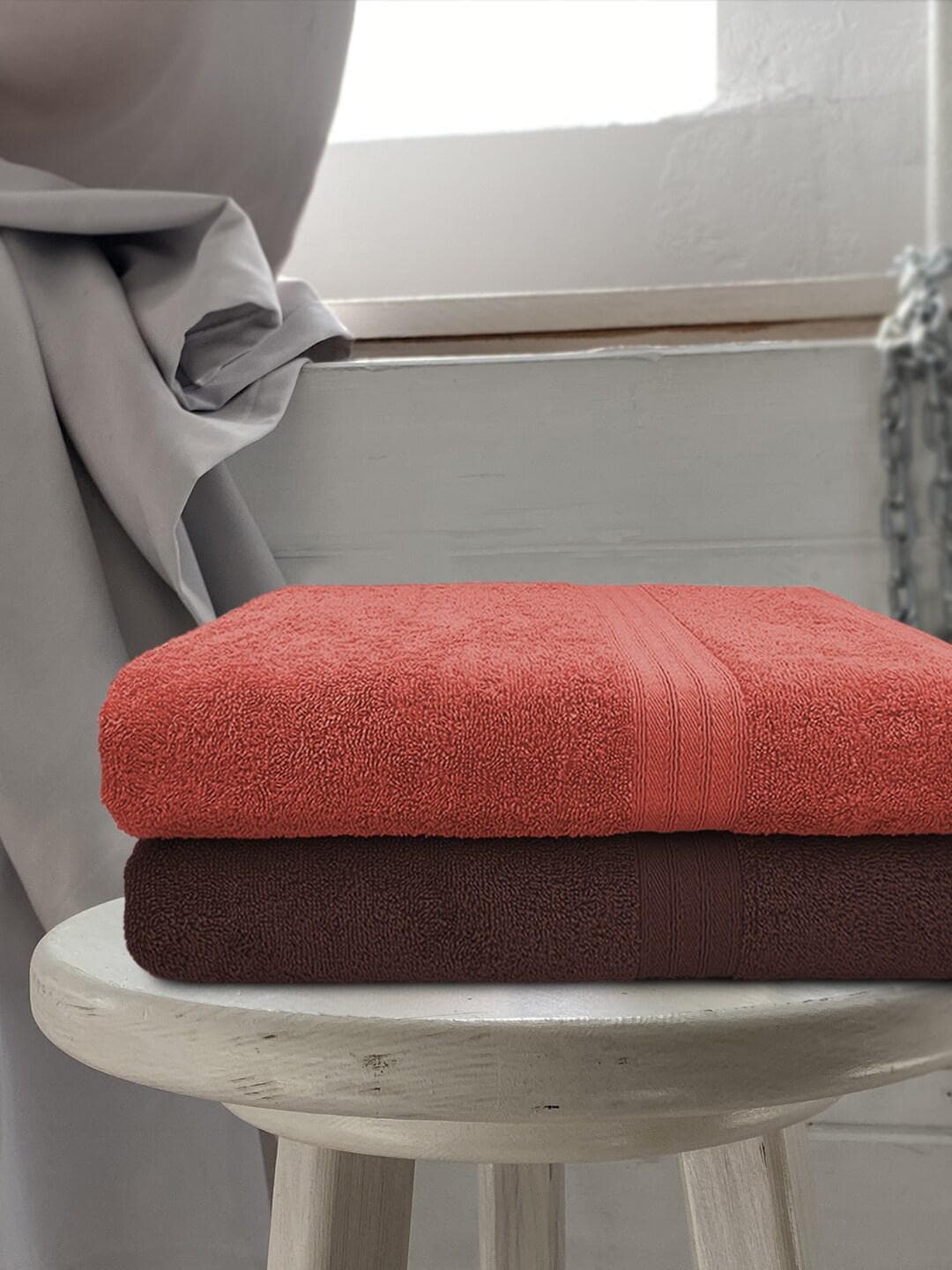 Aura Rust & Brown Set Of 2 Solid 500 GSM Pure Cotton Bath Towels
