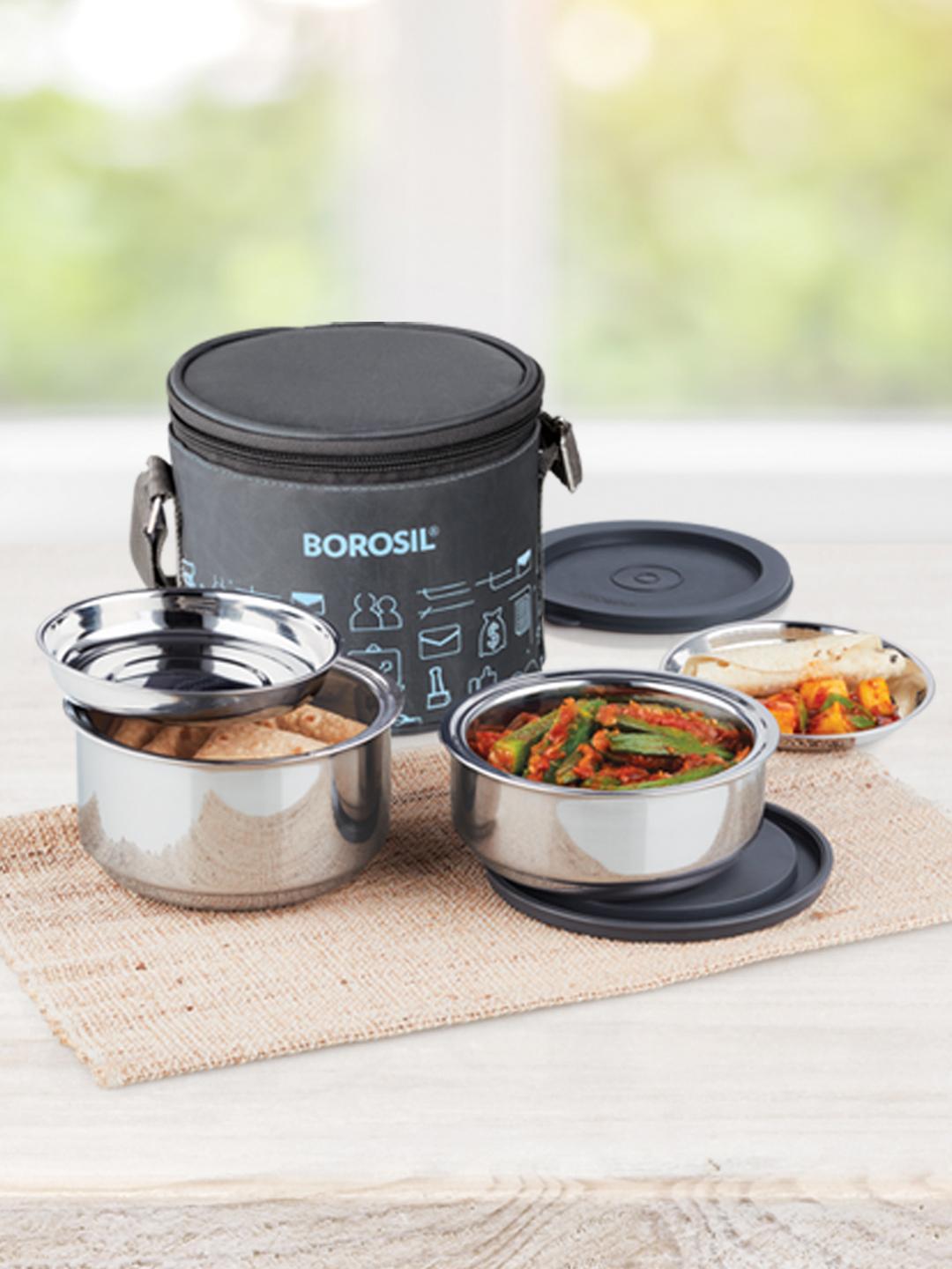 Buy Borosil Carry Fresh Stainless Steel Insulated Lunch Box Set Of 2 (280 Ml, 180 Ml), Blue - - Home for Unisex