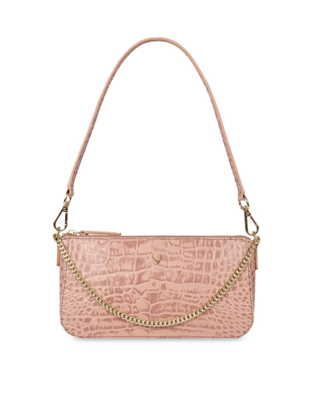 Hidesign Pink Textured Leather Structured Shoulder Bag