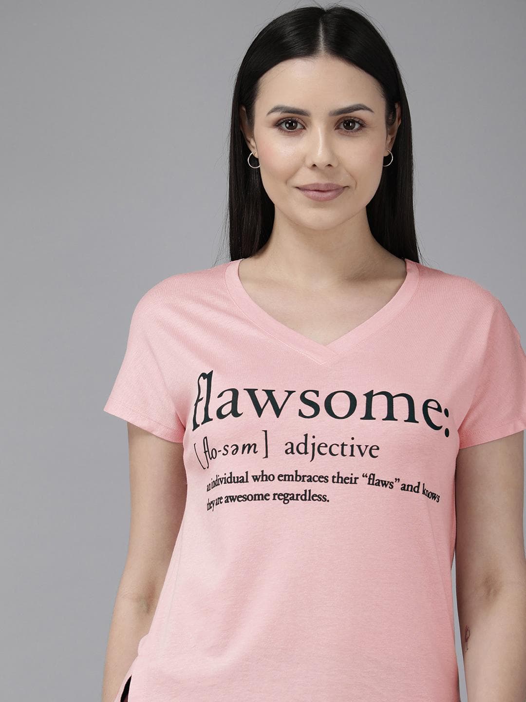 Van Heusen Typography Printed V-Neck Short Sleeves Lounge Top