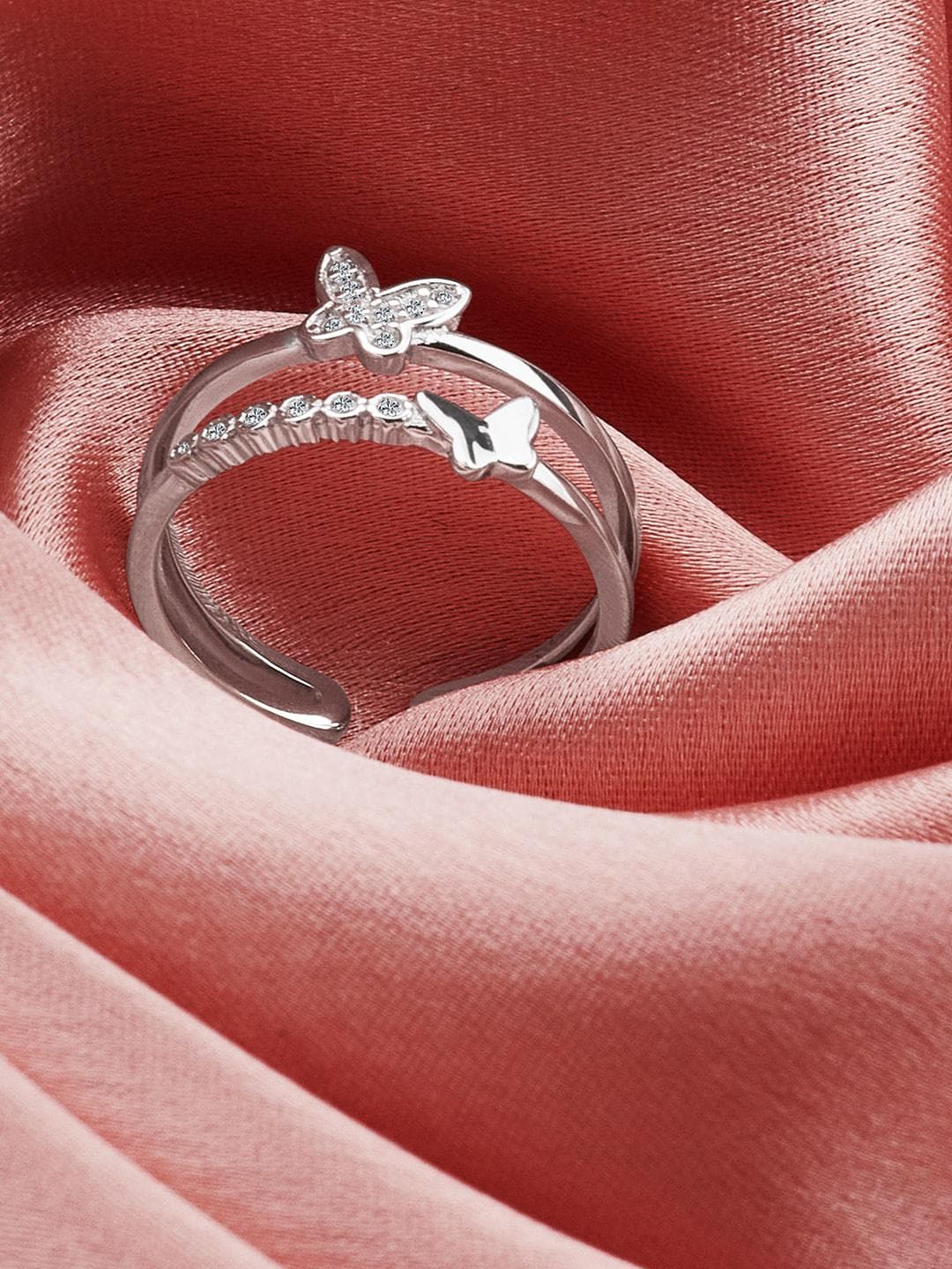 Buy GIVA 925 Sterling Silver Rhodium Plated Layered Butterfly Adjustable Ring - - Accessories for Women