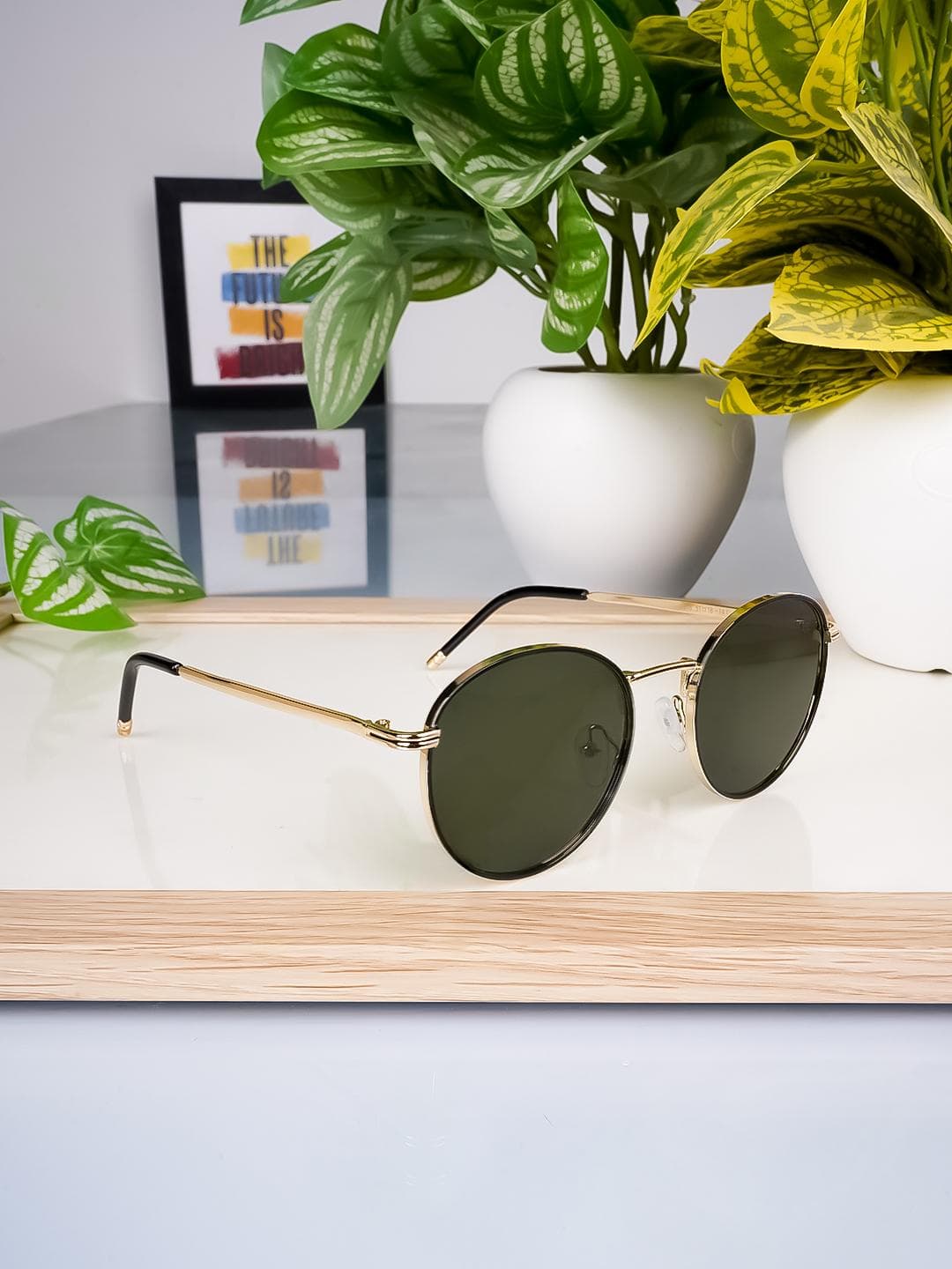 Buy Voyage Unisex Green Lens & Gold Toned Round Sunglasses UV Protected Lens - - Accessories for Unisex