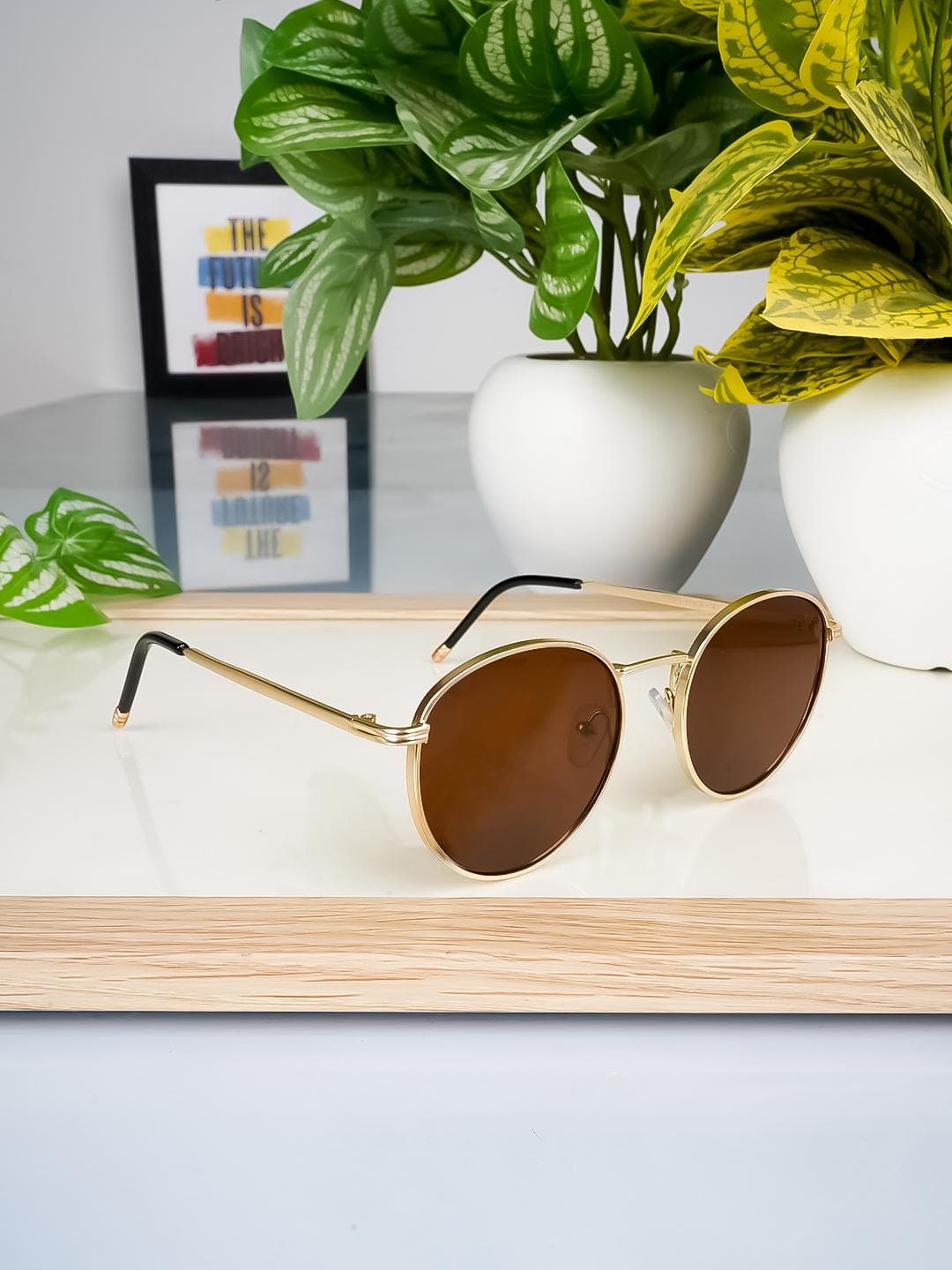 Buy Voyage Adult Brown Lens & Gold Toned Round Sunglasses With UV Protected Lens 1915MG3623 - - Accessories for Unisex