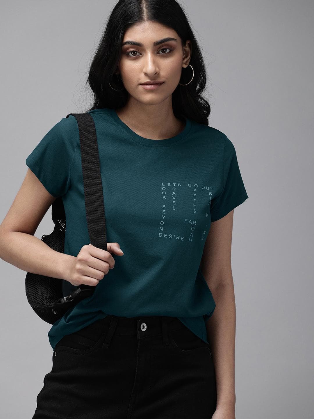 Roadster Women Teal Blue Typography Printed Cotton T-shirt