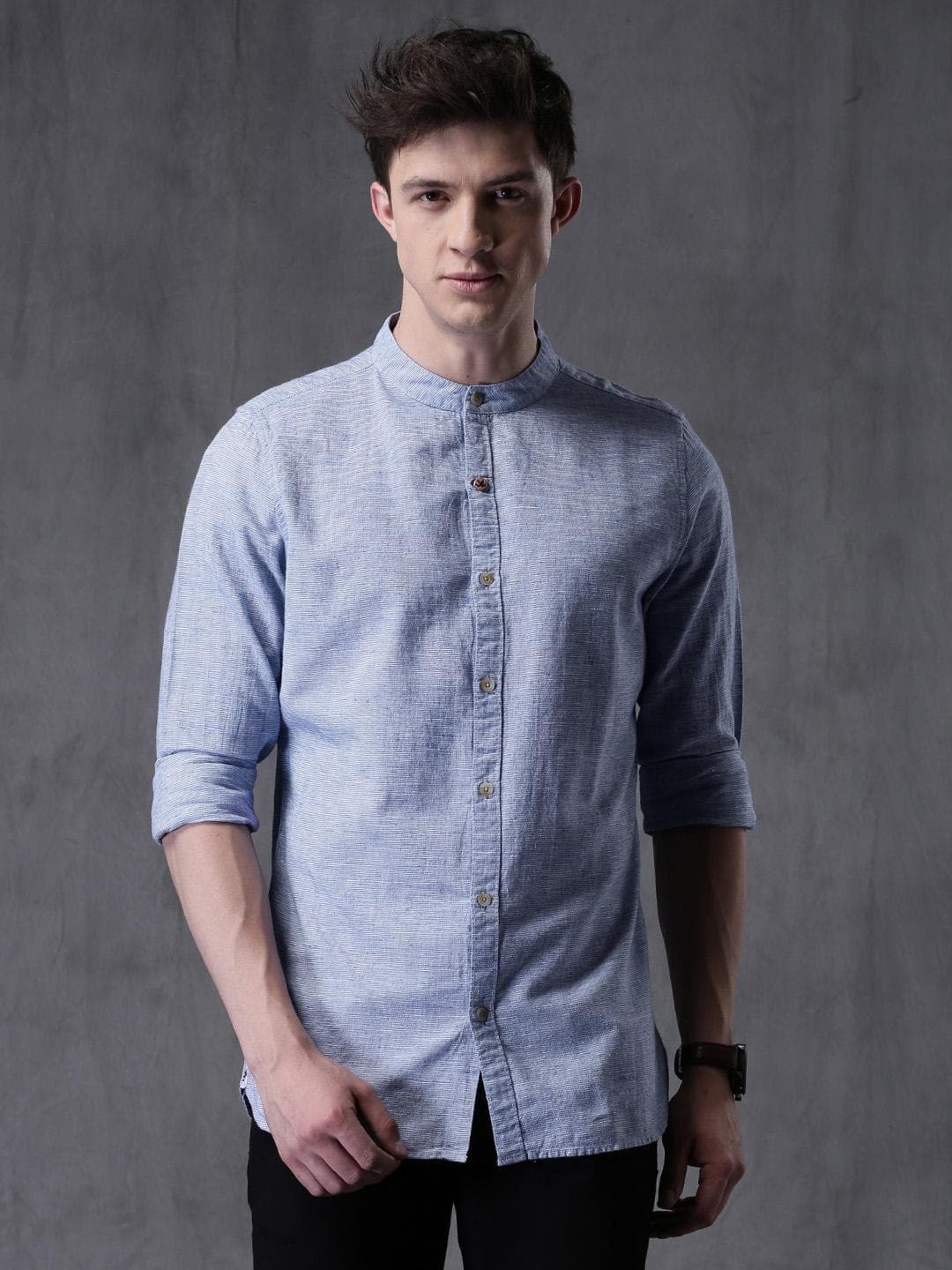 WROGN Men Blue & White Slim Fit Striped Casual Shirt