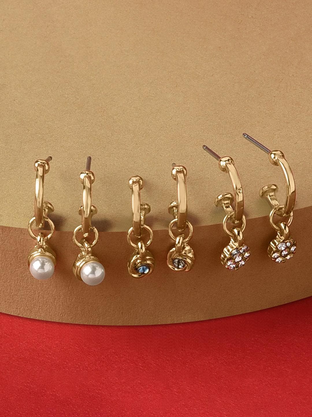 Buy Accessorize Women Gold Toned Harvest Set Of 3 Pearl Huggie Hoop Earrings - - Accessories for Women