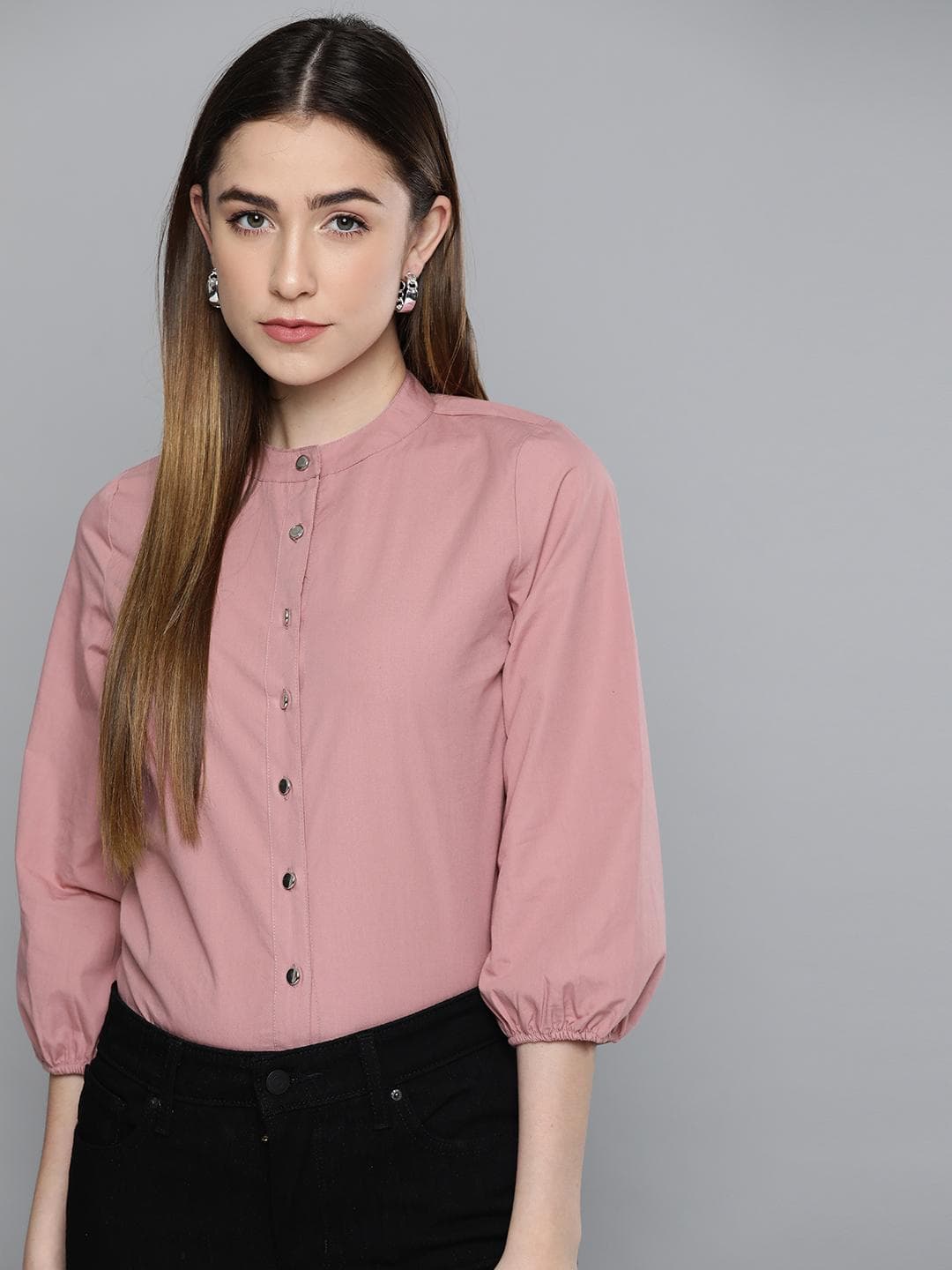 Chemistry Women Dusty Pink Cotton Solid Formal Shirt