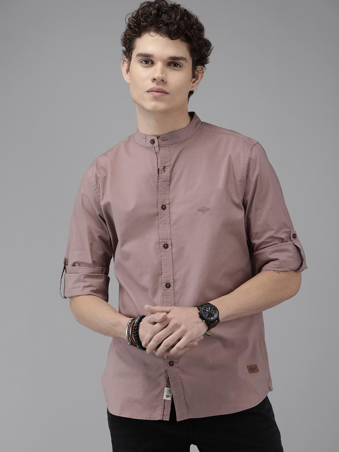 The Roadster Lifestyle Co Men Mauve Solid Slim Fit Casual Shirt