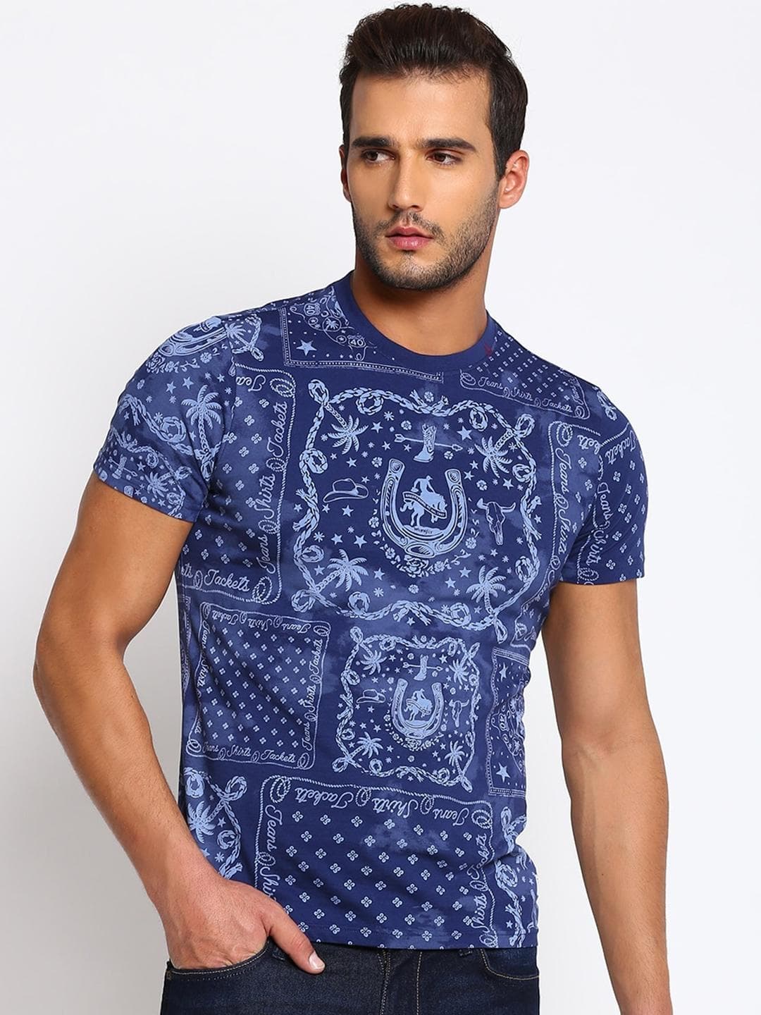 Wrangler Men Blue Printed T-shirt
