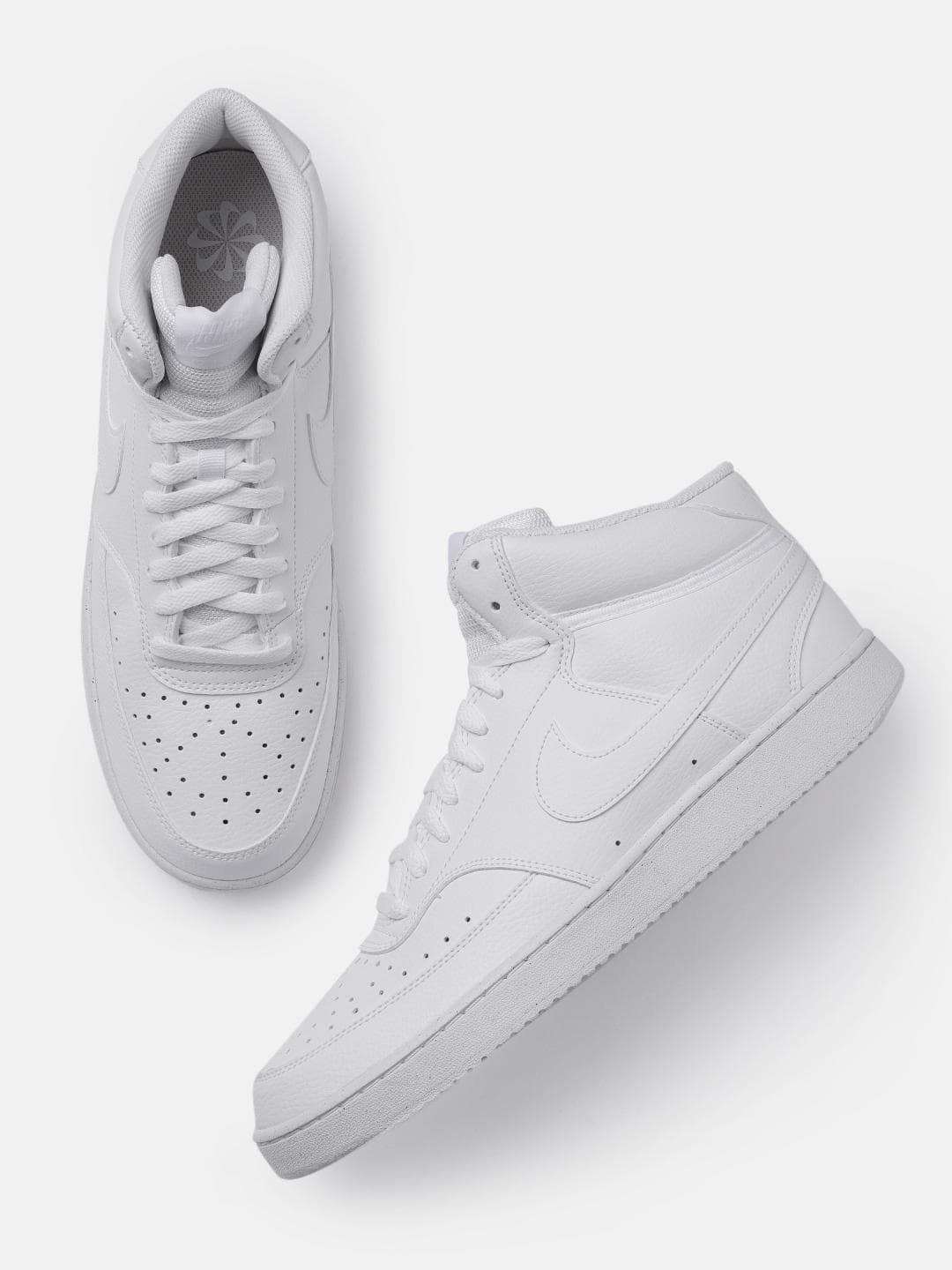 Nike Men White Solid Court Vision Next Nature Mid-Top Sneakers