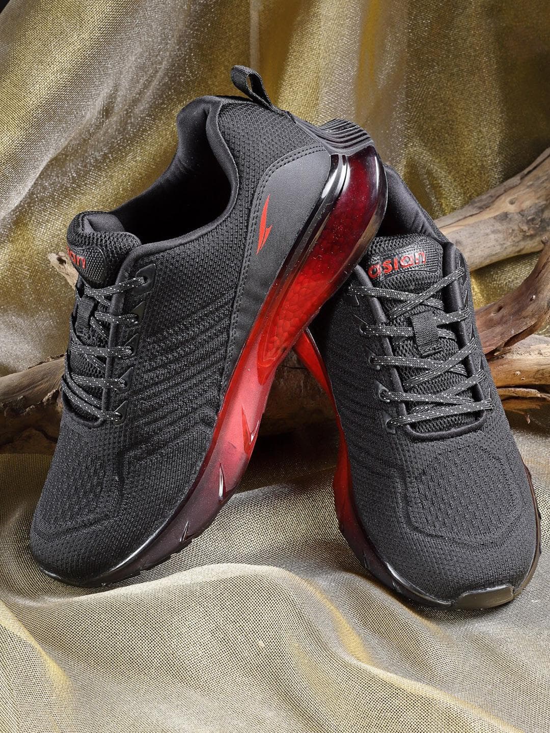 Buy ASIAN Men Black & Red Mesh Running Non Marking Shoes - - Footwear for Men