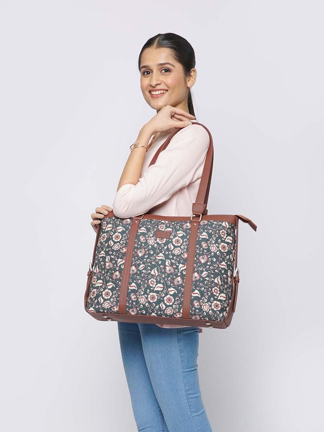 Buy ZOUK Women Floral Printed Kalamkari Structured Laptop Shoulder Tote Bag - - Accessories for Women