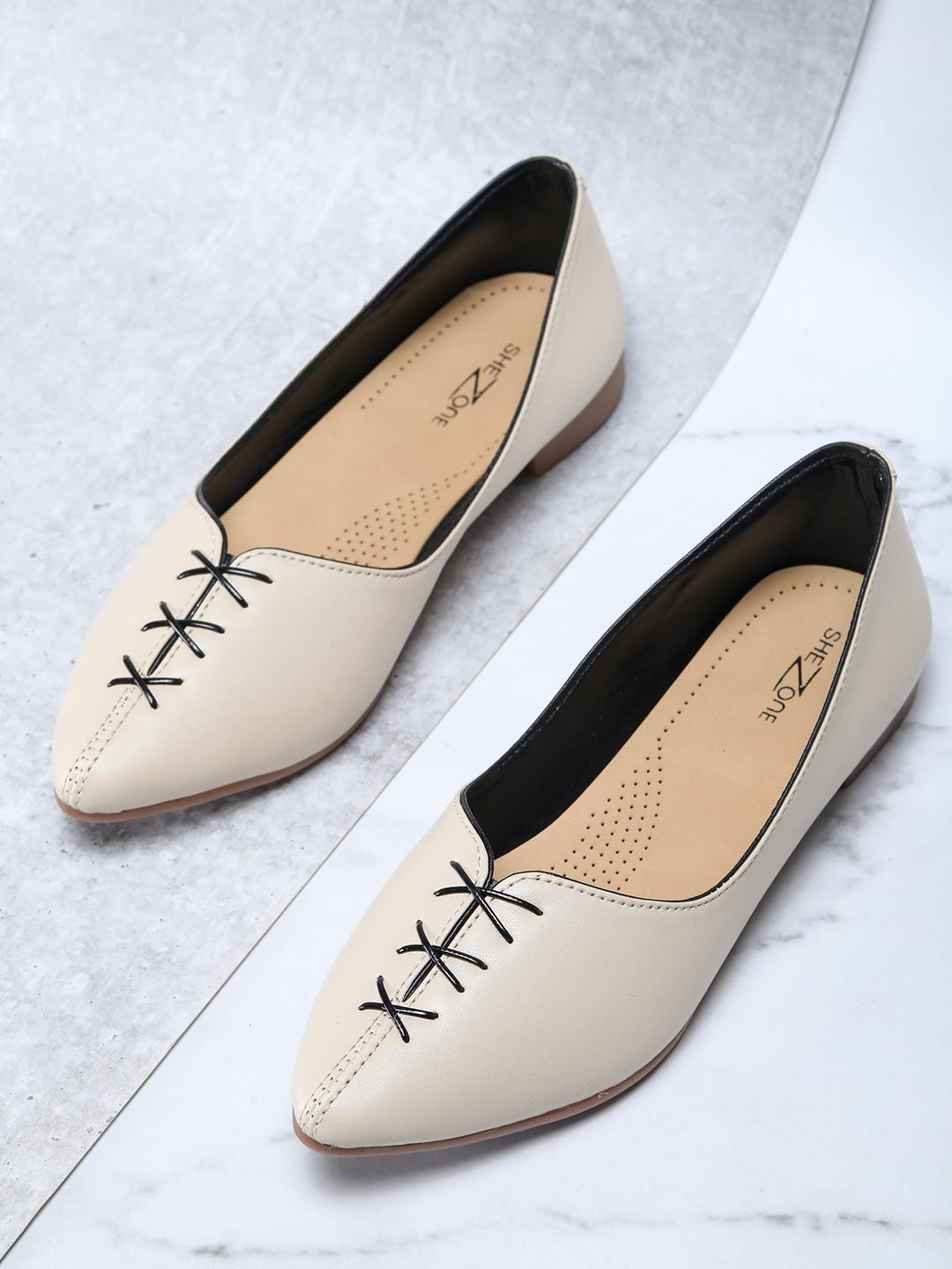 Buy Shezone Women Cream Coloured Ballerinas Flats - - Footwear for Women