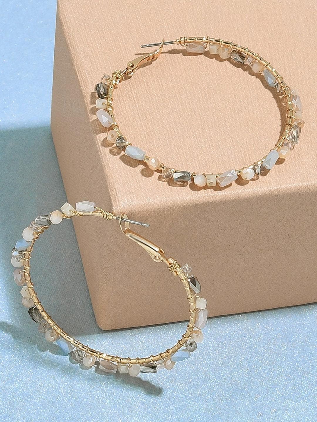 Accessorize London Women pink Raw Facet Beaded Hoops Earring