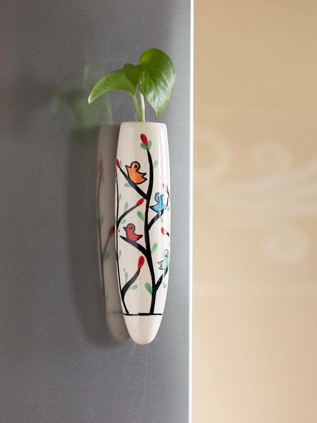 Buy ExclusiveLane White Printed Chirping Mockingjay Ceramic Magnetic Fridge Planter - - Home for Unisex