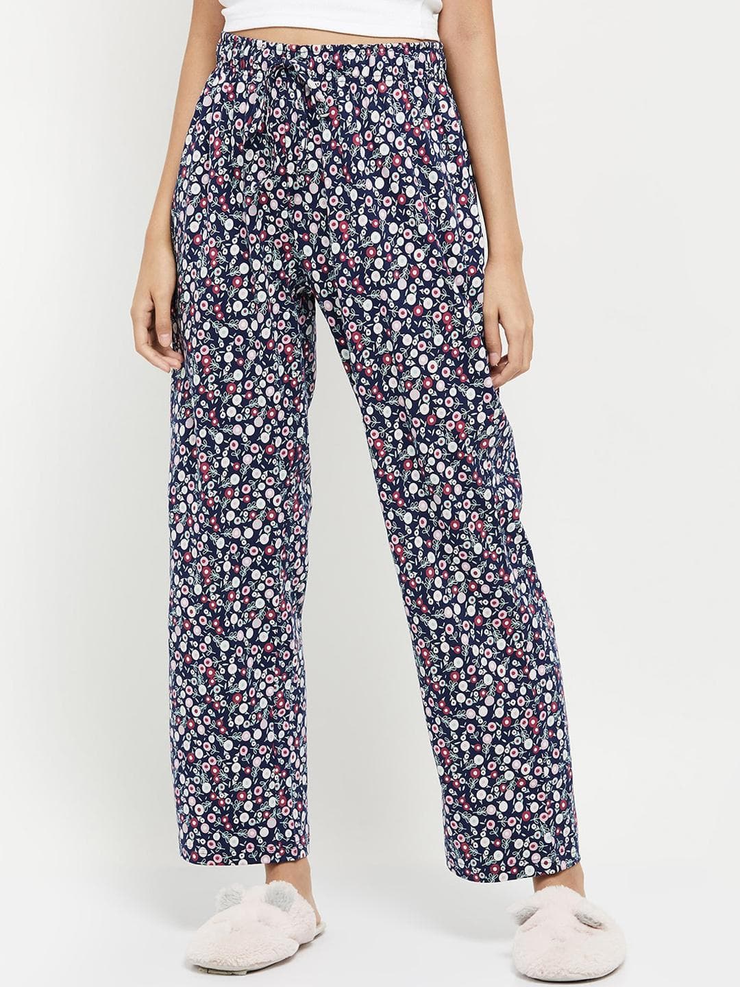 Buy Max Women Navy Blue & White Printed Pure Cotton Lounge Pant - - Apparel for Women