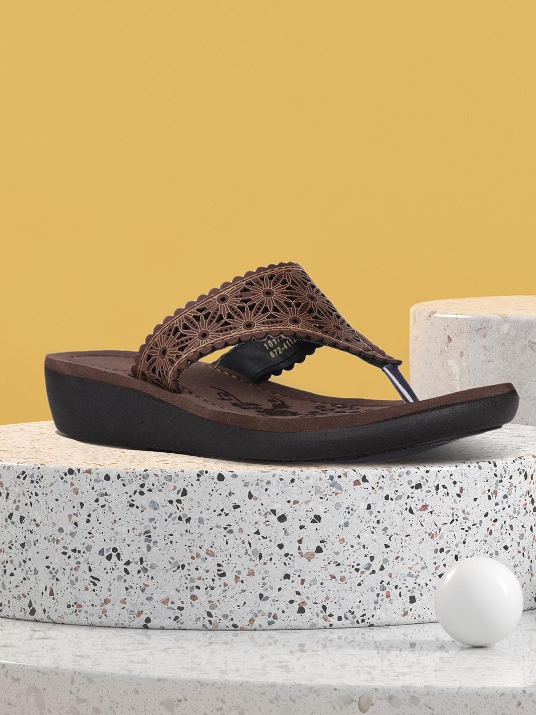 Bata Brown Wedges With Laser Cuts