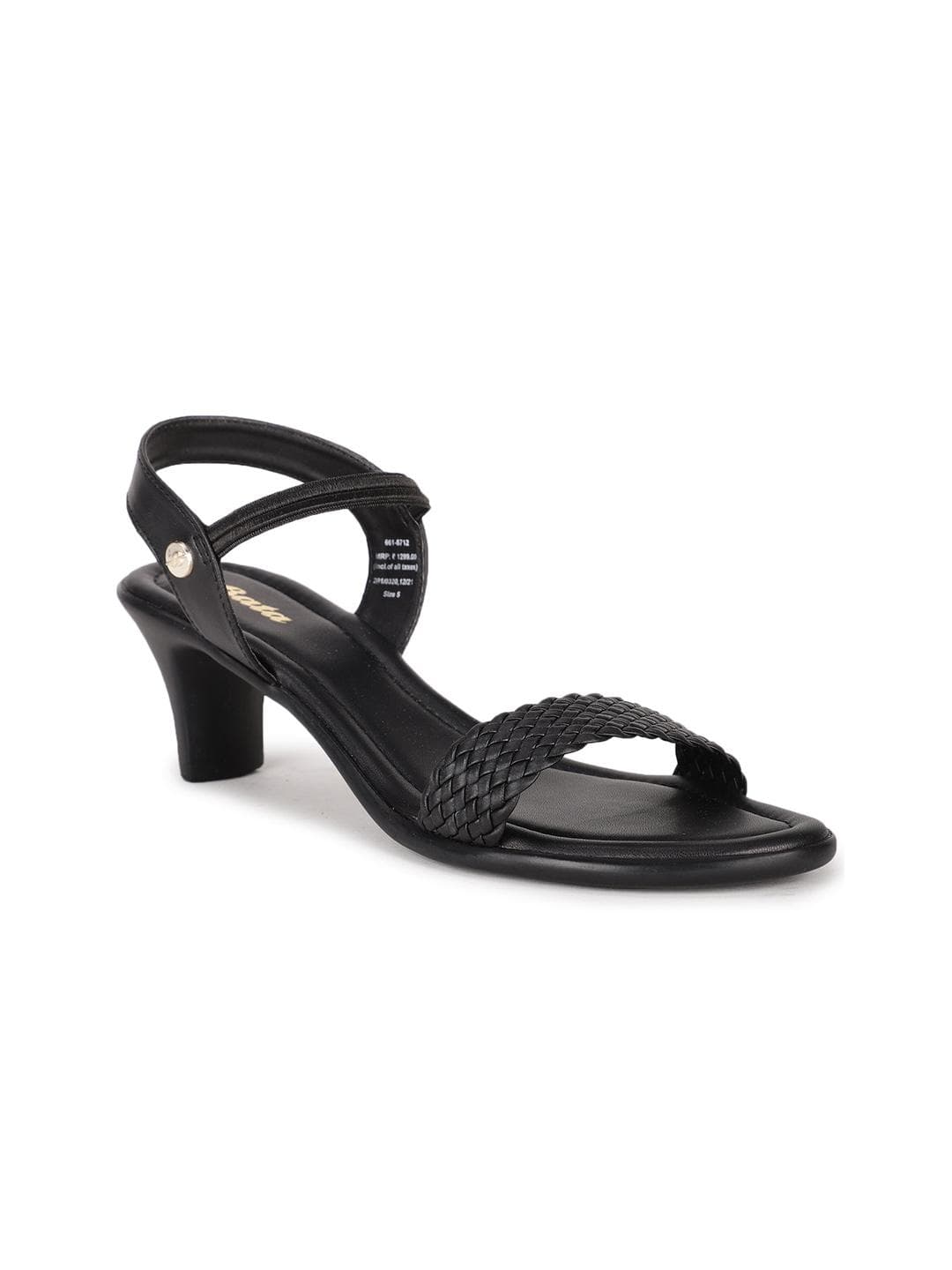 Bata Black Textured Kitten Sandals