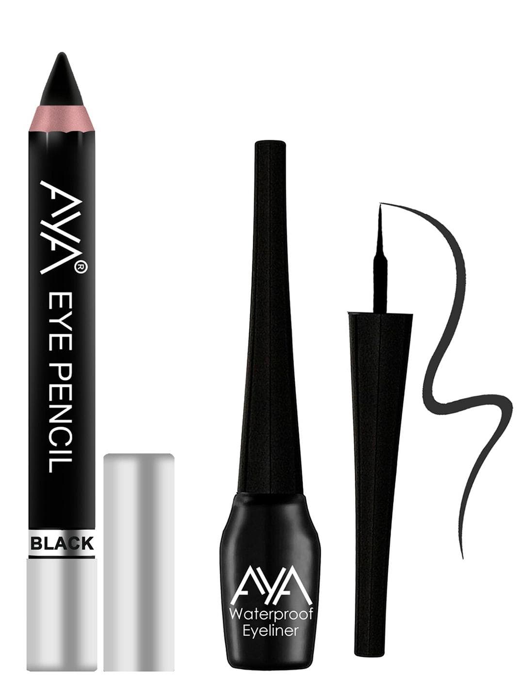 AYA Set of Eye Pencil Kajal Eyeliner & Waterproof Eyeliner - Black