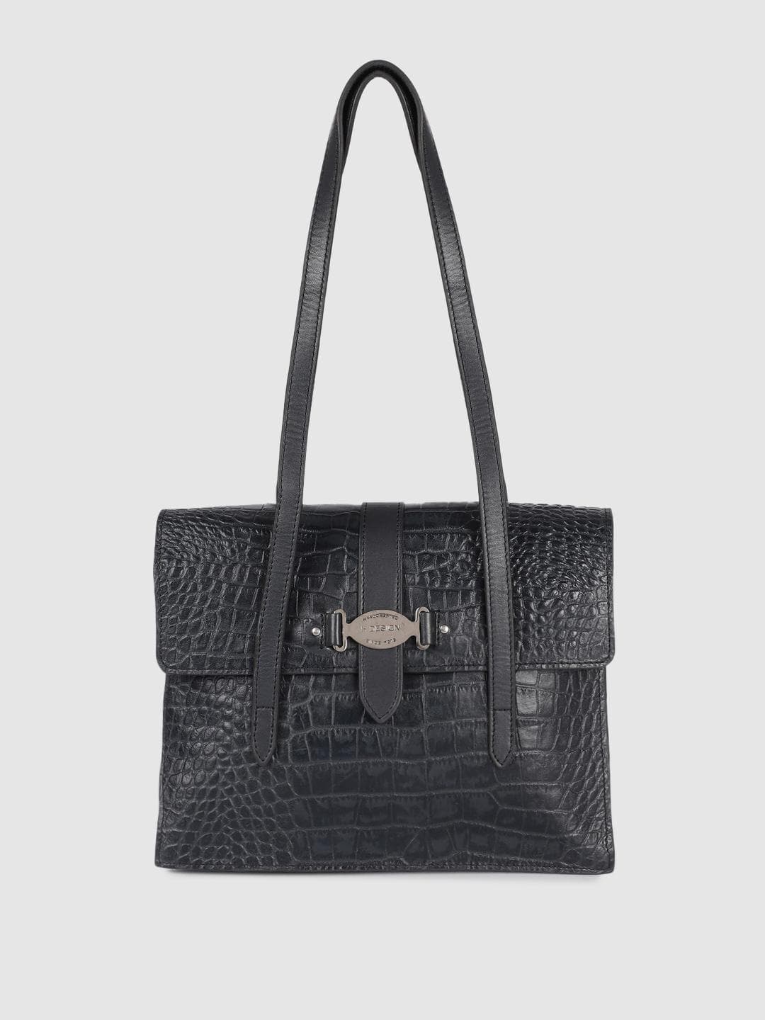 Hidesign Blue Textured Leather Structured Shoulder Bag