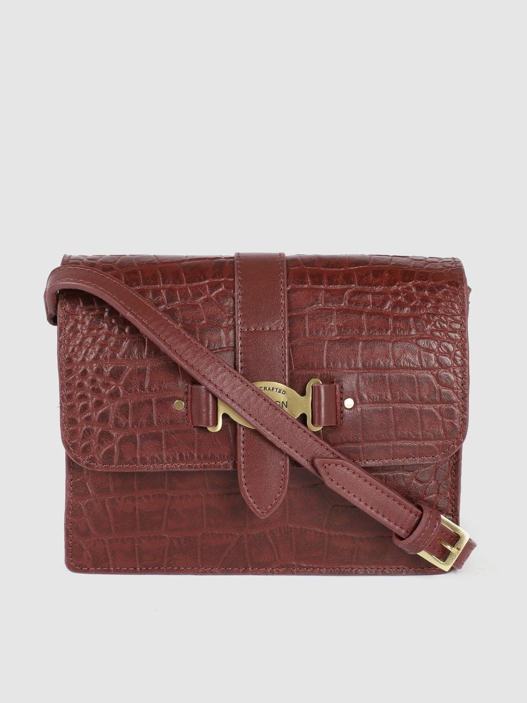 Hidesign Maroon Animal Textured Leather Structured Sling Bag
