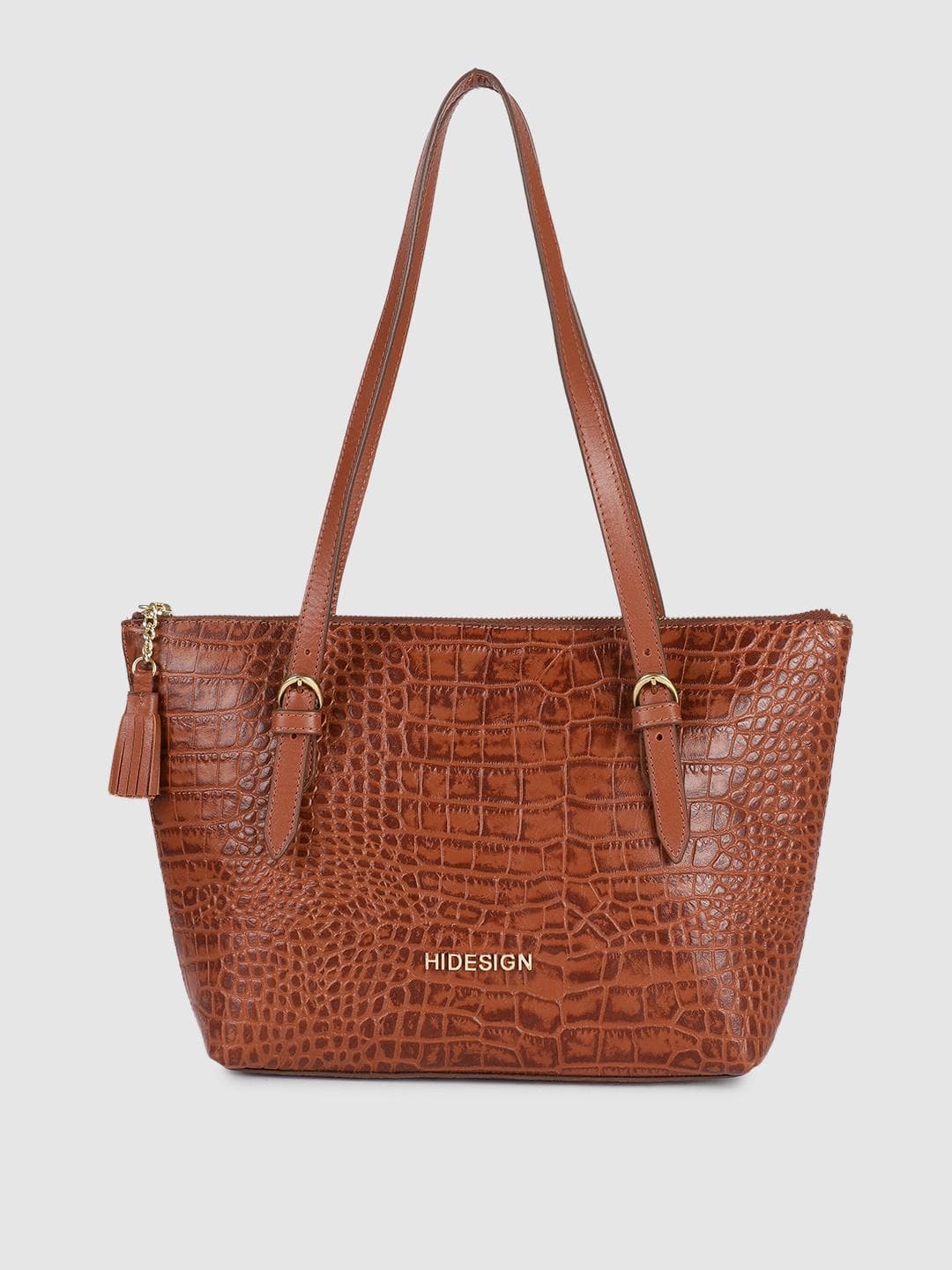 Buy Hidesign Tan Brown Textured Leather Structured Shoulder Bag With Tasselled - - Accessories for Women