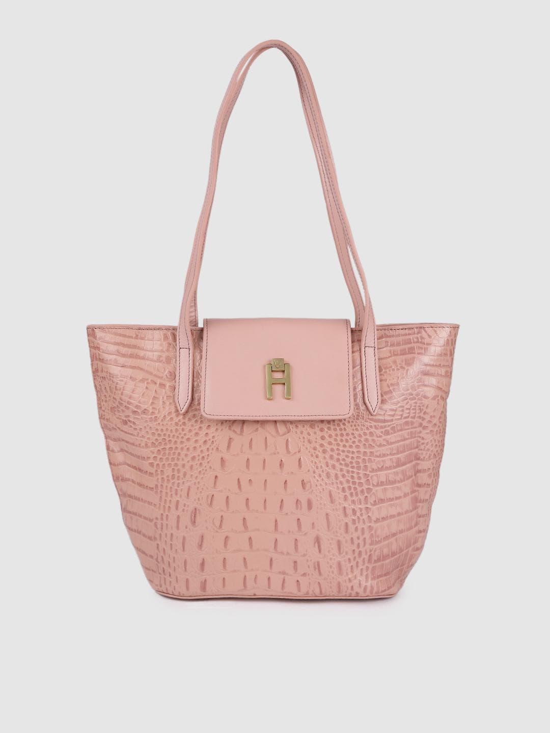 Hidesign Women Pink Animal Textured Leather Structured Shoulder Bag