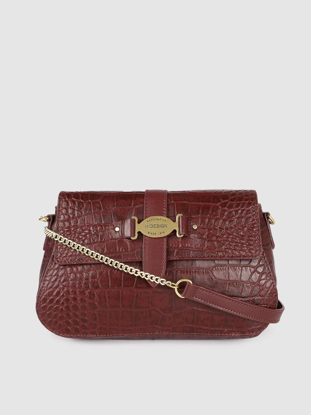 Buy Hidesign Maroon Animal Textured Leather Structured Sling Bag - - Accessories for Women