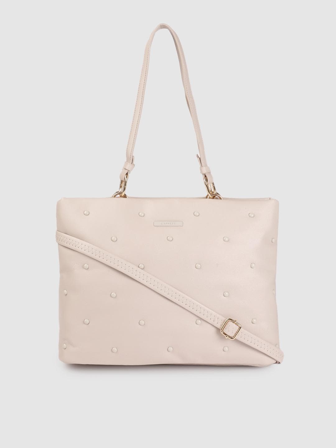Buy Caprese Light Grey Solid Regular Structured Shoulder Bag With Studded Detail - - Accessories for Women