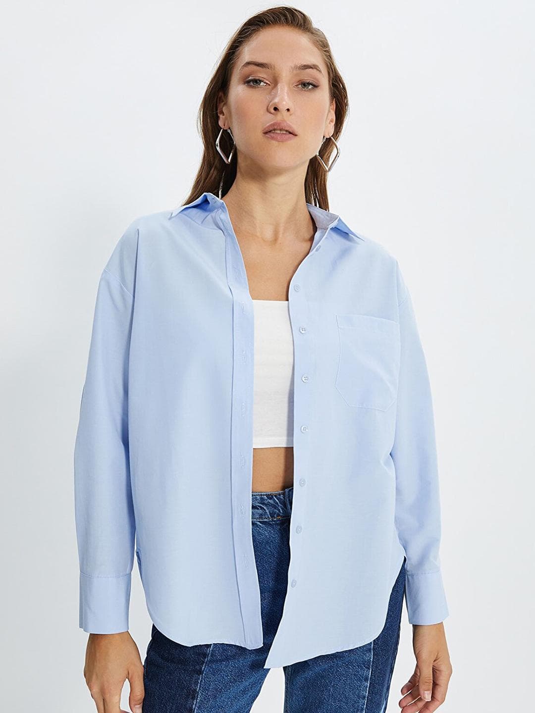 Trendyol Women Blue Solid Casual Shirt