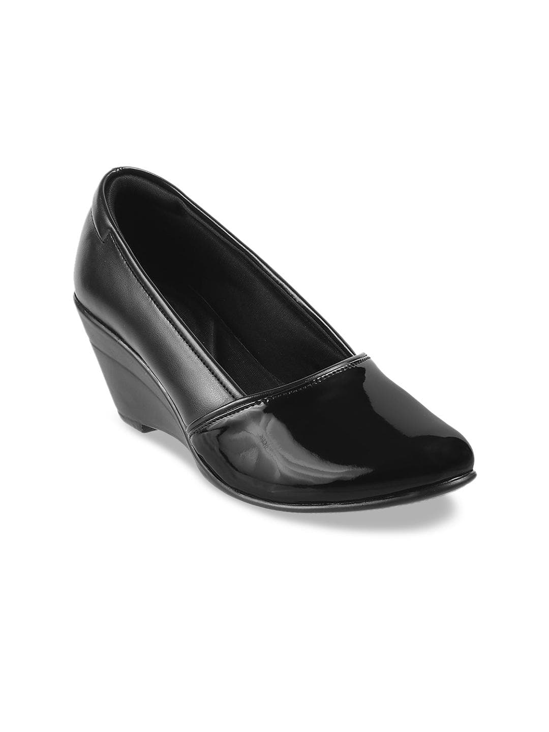 Metro Black Solid Work Wedge Pumps