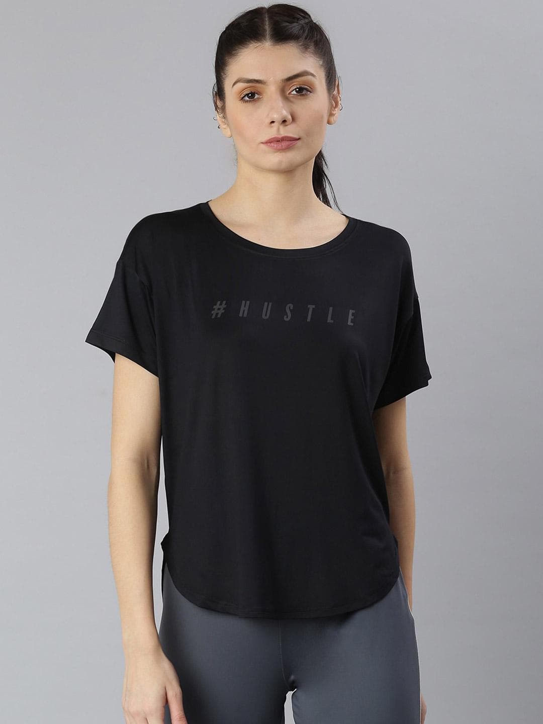MKH Women Black Solid Dri-FIT Sports T-shirt